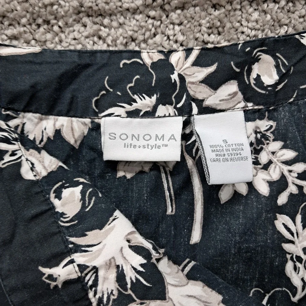 Sonoma Womens Black Floral Sequin‎ A-Line Cotton Knee Length Skirt Size S Small